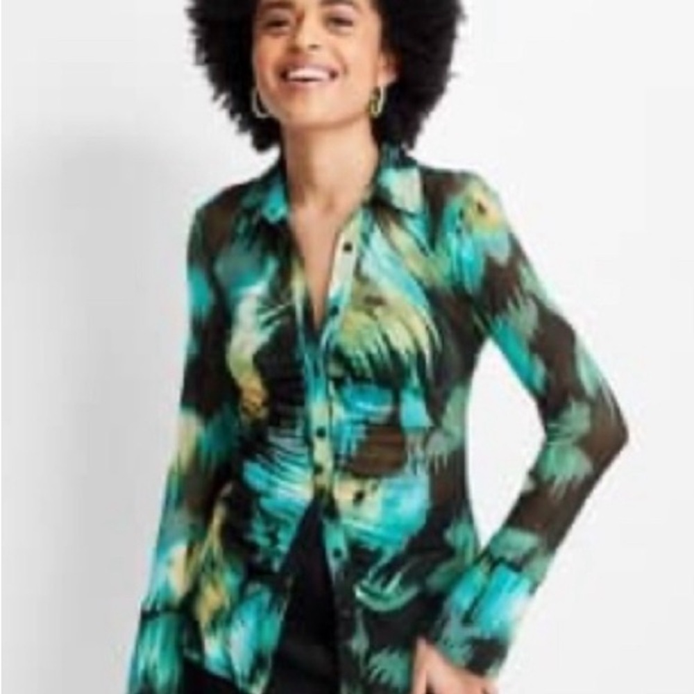 Future Collective Sheer Green Yellow Shirt - M green yellow.  Nylon spandex NWT - Picture 2 of 5